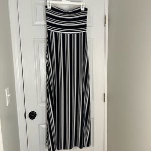 Strapless Navy and White Striped Dress